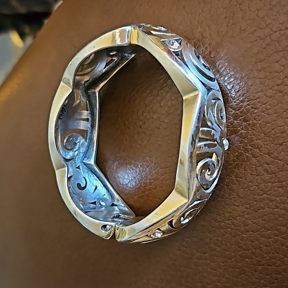 BRIGHTON London Groove Swirl Crystal Castlecore Chunky Bangle Clamper Bracelet - Picture 2 of 6